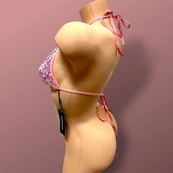 Club Exx x Dolls Kill triangle bikini top coral stretch sparkle festival szL - Picture 5 of 15